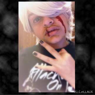 Mya in 2015, testing bloody-cut makeup for Kaneki Ken from Tokya Ghoul